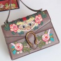 Knockoff Fashion Gucci Dionysus Embroidered Owl Shoulder Bag Brown 400235 VS01560