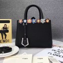 Knockoff Fendi 2Jours Petite Floral-Studded Tote Bag Black 8BH253 VS07044
