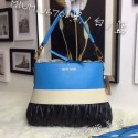 Knockoff miu miu Madras Goat Leather Hobo Bag M6701 Black&White&Blue VS08097