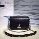 Knockoff Prada Arcade Calf Leaher Crocodile Embossed Shoulder Bag Black 1BD030 VS06451