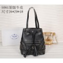 Knockoff PRADA B5061H Black Studded Leather Bucket Bag VS02259