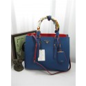 Knockoff Prada Original Twin Saffiano Leather Cuir Tote BN2820 in Blue with Gold Hardware JJ VS05832