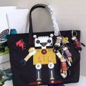 Knockoff Prada Robot Fabric Tote Bag Black and Yellow 1BG052 VS08811
