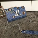 Louis Vuitton Calfskin Leather Twist Chain Wallet Denim M15162 VS08011