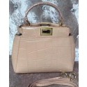 Luxury Fendi mini Peekaboo Bag Croco Leather F30320 Apricot VS00499
