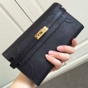 Luxury Hermes Kelly Clutch Bag in Black Swift Leather HK1210 VS07621