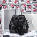 Luxury Prada Studded Bucket Bag 5061M in Black Original Calfskin Leather LSS VS09258