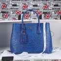 Luxury Prada Twin Ostrich Leather Cuir Large Tote BN2756 in Sapphire Blue with Gold Hardware LSS VS03740