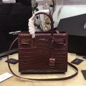 Luxury Saint Laurent Classic Baby Sac De Jour Bag in Burgundy Croco Leather Y12131 VS00389