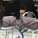 Luxury Saint Laurent Top Handle Bag in Light Grey Matelasse Leather 392738 VS09363