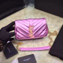 Mini Monogram Saint Laurent Chain Wallet in Pink Metallic Leather 399289 VS01995