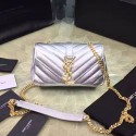 Mini Monogram Saint Laurent Chain Wallet in Silver Metallic Leather 399289 VS00609