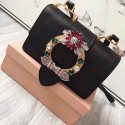 Miu Miu Crystal Goat Leather Shoulder Bag Black Gold Hardware 5BH609 VS02261