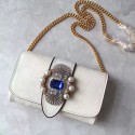 Miu Miu Crystal Goat Leather Shoulder Bag White 5BH017 VS04017
