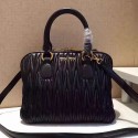 Miu Miu Matelassse Nappa Leather Top Handle Bag Black 5BB004 VS06158