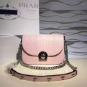 Prada Arcade Calf Leaher Crocodile Embossed Shoulder Bag Pink 1BD030 VS01970