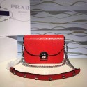 Prada Arcade Calf Leaher Crocodile Embossed Shoulder Bag Red 1BD030 VS02670
