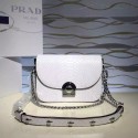 Prada Arcade Calf Leaher Crocodile Embossed Shoulder Bag White 1BD030 VS06494