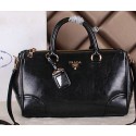 Prada Bright Leather Boston Bag BN6260 Black VS01382