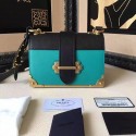 Prada Cahier Calf Leather Shoulder Bag Green&Black 1BD045 VS01546