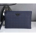 PRADA Calfskin Leather Clutch P1008 Blue VS02795