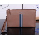 Prada Calfskin Leather Clutch P12133 Khaki VS09680