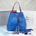 Prada Leather Drawstring Pouch Nero Bag 55069 in Blue Calfskin LSS VS09835