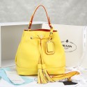 Prada Leather Drawstring Pouch Nero Bag 55069 in Yellow Calfskin LSS VS00046