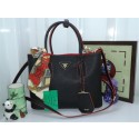 Prada Original Twin Saffiano Leather Cuir Tote BN2758 in Black with Gold Hardware JJ VS00592