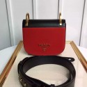 Prada Pionniere Calf Leather Bag with Bow Red&Black 1bd039 VS01652