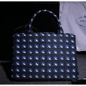 Prada Print Hemp Fabric Bag B2642B Blue VS01699