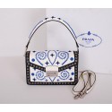 Prada Saffiano Caflskin Leather Flap Bag BN924E White&Blue VS00939