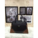 Prada Saffiano Calfskin Leather Tote Bag 1008 in Black with Brown LSS VS05254