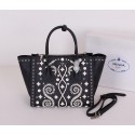 Prada Saffiano Embroidered Tote Bag BN2619E Black VS06376
