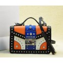 Prada Saffiano Leather Flap Bag BN0969 Black&White&Blue&Orange VS09125