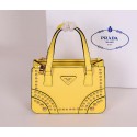 Prada Saffiano Leather Tote with Metal Studs B1142B Yellow VS08140