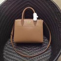Prada Small Bibliotheque Saffiano Leather Bag Brown and White 1BA050 VS01247