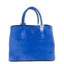 Prada Twin Original Suede Leather Cuir Large Tote BN2761 in Blue with Gold Hardware XZ VS00828