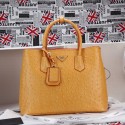 Prada Twin Ostrich Leather Cuir Large Tote BN2756 in Yellow with Gold Hardware LSS VS02757