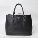 Prada Twin Saffiano Leather Cuir Large Tote BN2820 in Black with Silver Hardware XZ VS07613