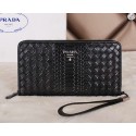 Prada Weave Leather Clutch P50741 Black VS01643