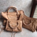 Quality Balenciaga Classic Metallic Edge City Goat Leather Bag Khaki 101420 VS04158