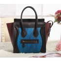 Replica Celine Micro Luggage 3307 in Black with Wine Red Original Leather with Blue R VS05358