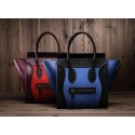 Replica Celine Mini Smile Face Boston Tote Bag 3308 in Blue with Black Suede Caviar with Original Leathe VS08103