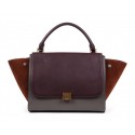 Replica Celine Trapeze tote Bag 3042 in Burgundy with Grey Original Leather with Brown Suede Fug VS05610