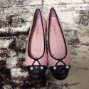 Replica Chanel Pink Lambskin Ballet Flats Black Cap Toe CH1620 VS08366