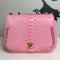 Replica Chanel Snake Leather Flap Shoulder Bag Pink A98774 VS09287