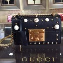 Replica Cheap Gucci Padlock Studded Leather Shoulder Bag Black 432182 VS01702