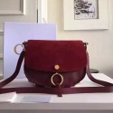 Replica Chloe Kurtis Medium Leather and Suede Crossbody Bag Burgundy 300920 VS02385