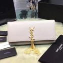 Replica Classic Kate Monogram Saint Laurent Tassel Clutch in Light Grey Grained Leather 326080 VS01289